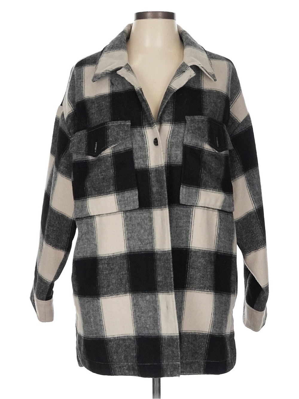Banana Republic Black and Cream Plaid Flannel Utility Shacket